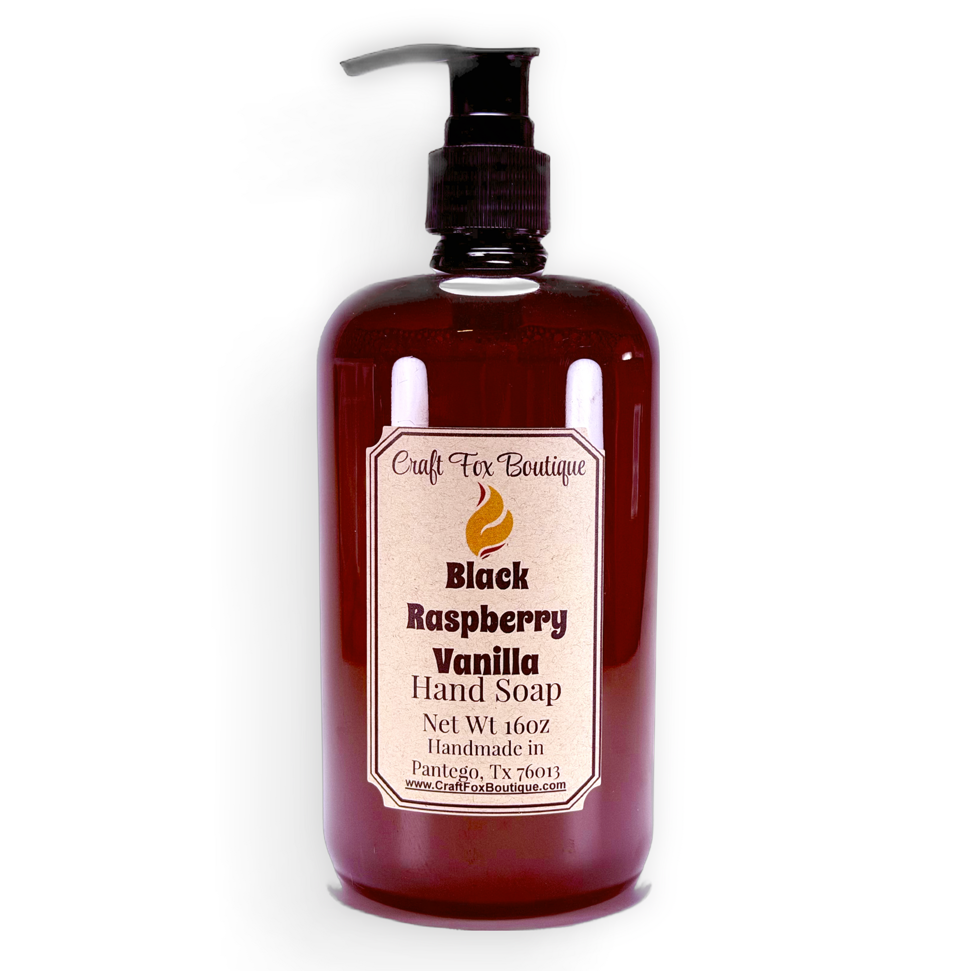 Bottle of Black Raspberry Vanilla Hand Soap with a pump on a white background