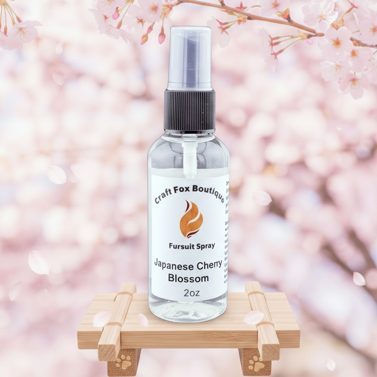 Clear spray bottle labeled 'Japanese Cherry Blossom' by Craft Fox Boutique on a white background